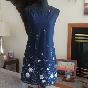 Blue flowy dress light material flower detail